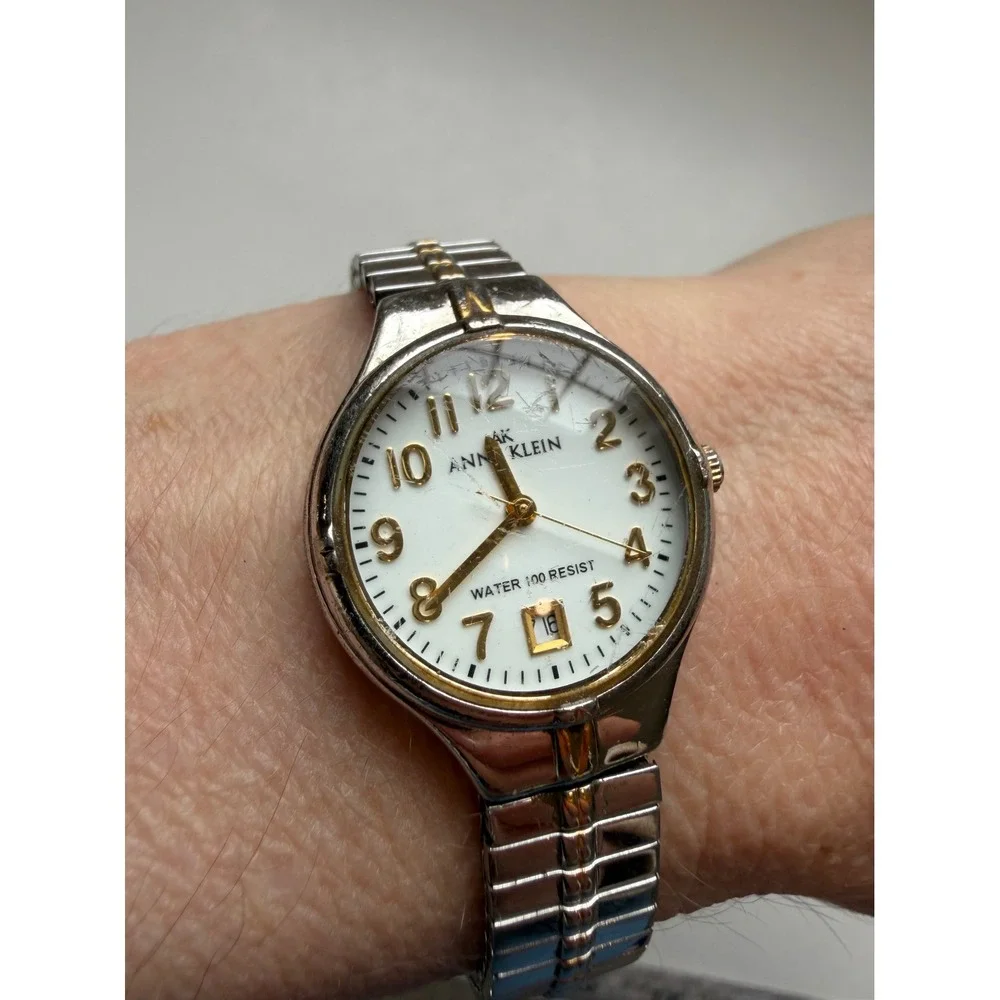 Anne Klein Wrist Watch Womens‎ Silver Gold Two Tone Date Vintage Expandable